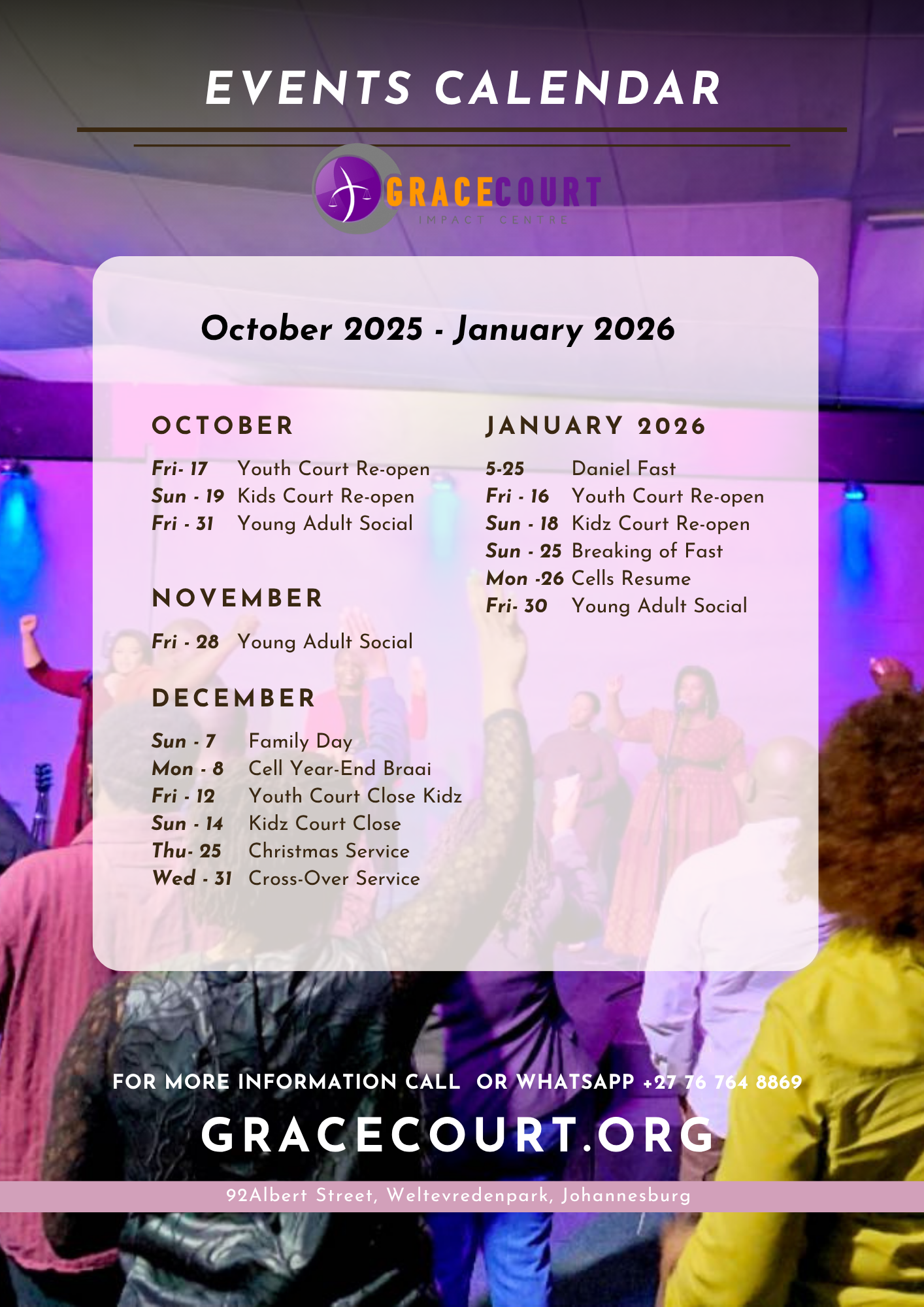 Church Events Calendar October - January